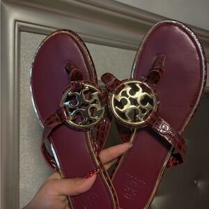 Tory Burch Burgundy Sandals with Gold Medallion ( Vintage original)